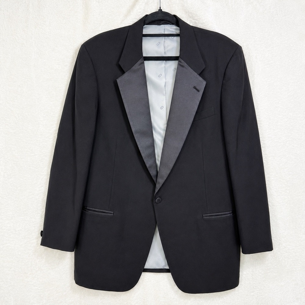 Christian Dior Tuxedo Jacket Men‎ 44L Black Peak Satin Lapel Vintage Monsieur